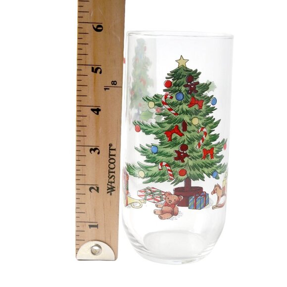 Vintage Luminarc Christmas Tree Glass Cups Round Bottom Slender Holidays Holly - Picture 3 of 8